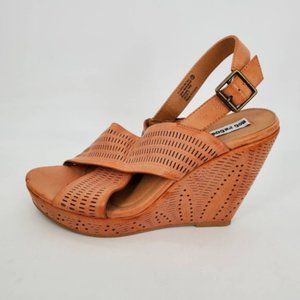 Not Rated Womens Leafy Slingback Sandals Brown Wedge Heels Buckle Laser Cut 10